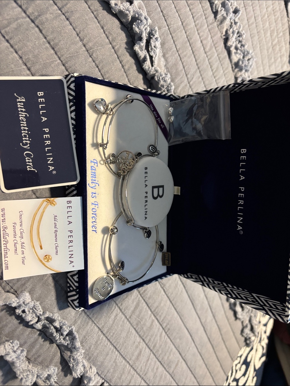 bella Perlina Silver Tone Stackable Charm Bangle Set
